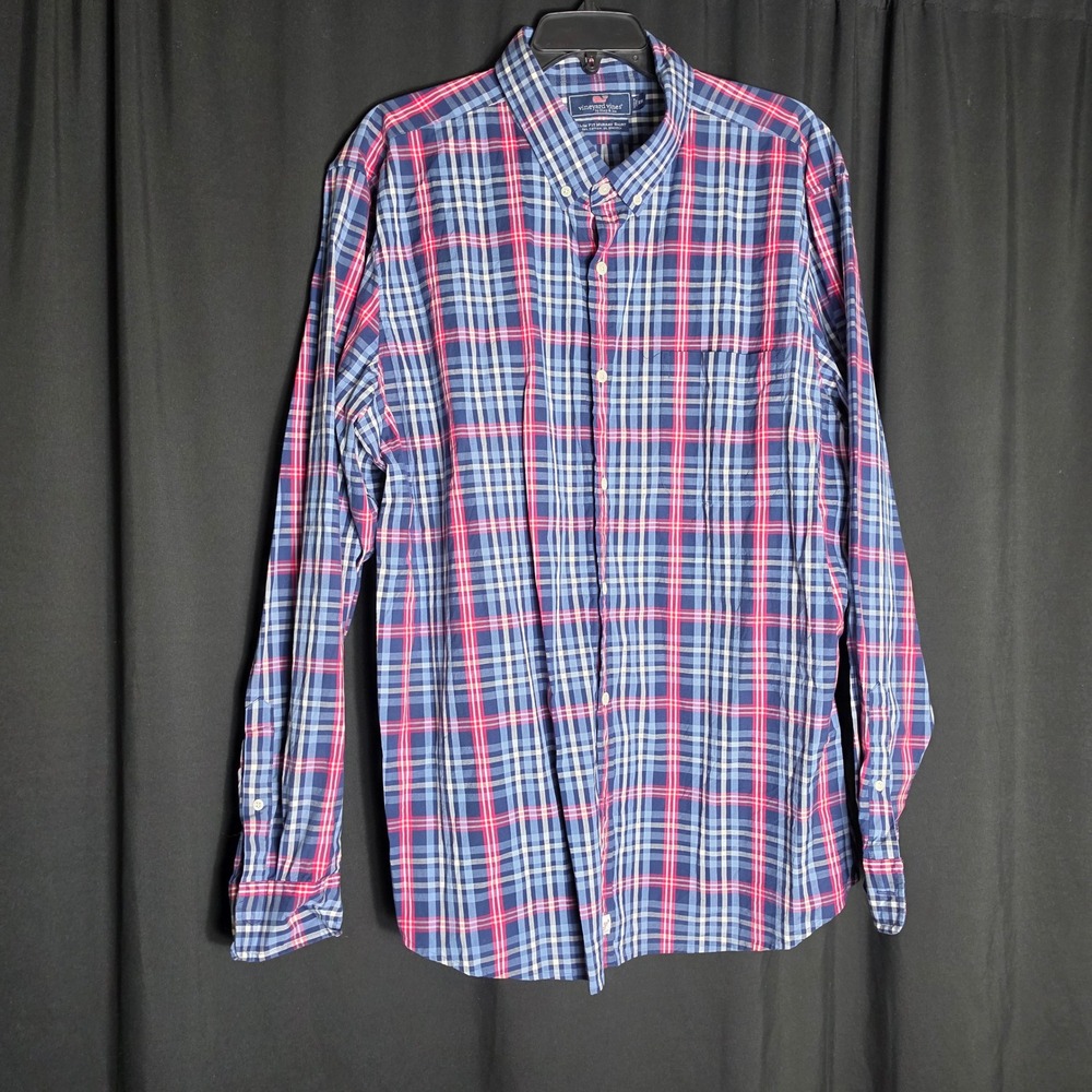Vineyard Vines‎ Mens XXL Slim Fit Murray Shirt Plaid Blue Red Button Down Cotton